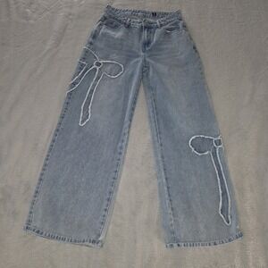 J for Justify Womens Jeans 11 Inch Wide Leg Bows Grunge Retro Size 5